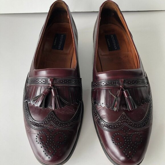 BOSTONIAN CLASSICS Burgundy Leather Tassel Kiltie Wingtip Brogue Slip Ons 10.5 M - Picture 11 of 14